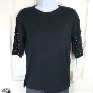A New Day Black Pearl Sleeve Lightweight Sweater XS NWT